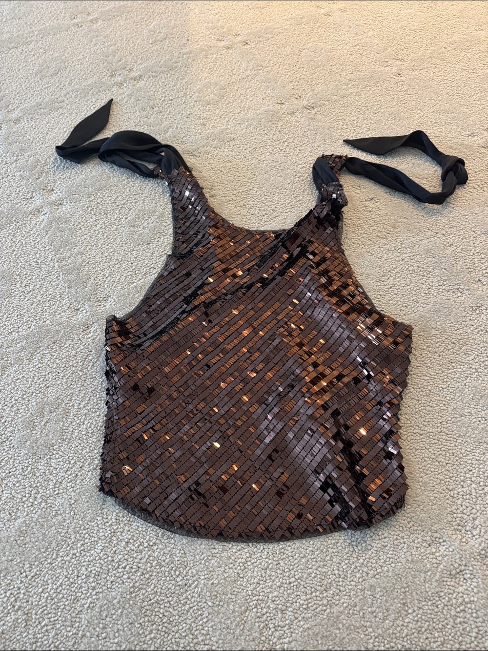 Free People Brown Sequin Tie-Shoulder Crop Tank